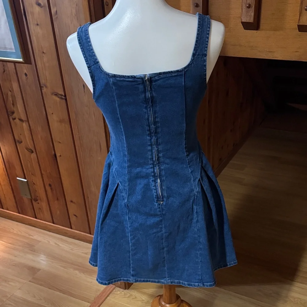 Cider Size Medium M Denim Square-Neck Mini Dress stretch - Picture 5 of 13